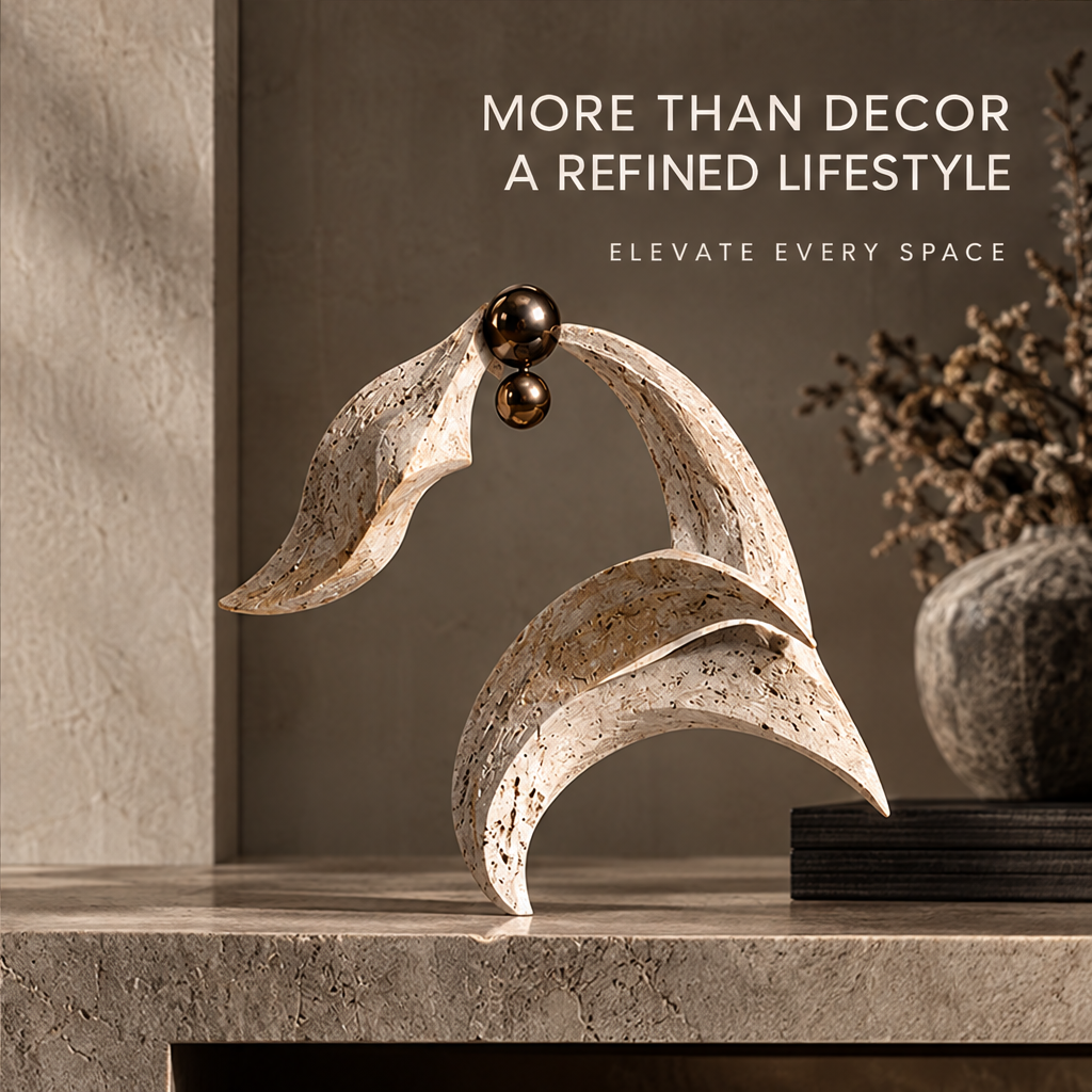 Sweeping Leaf and Twin Orb Decor Sculpture