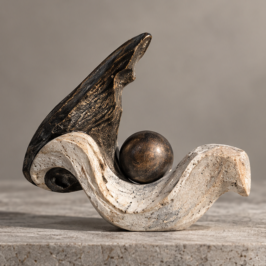 Abstract wave and orb decorative sculpture without text overlay