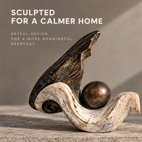 Abstract Wave and Orb Decorative Sculpture