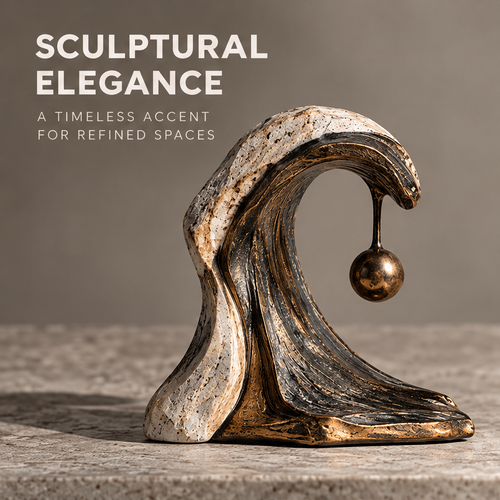 Cresting Wave Sculpture with Suspended Orb