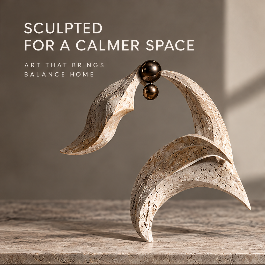 Sweeping Leaf and Twin Orb Decor Sculpture