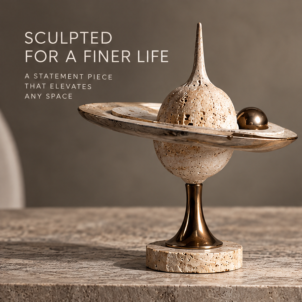 Celestial Rings and Orb Pedestal Sculpture
