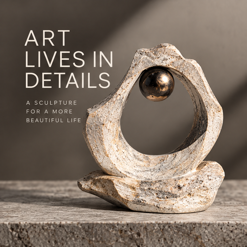 Organic Ring with Orb Decorative Sculpture