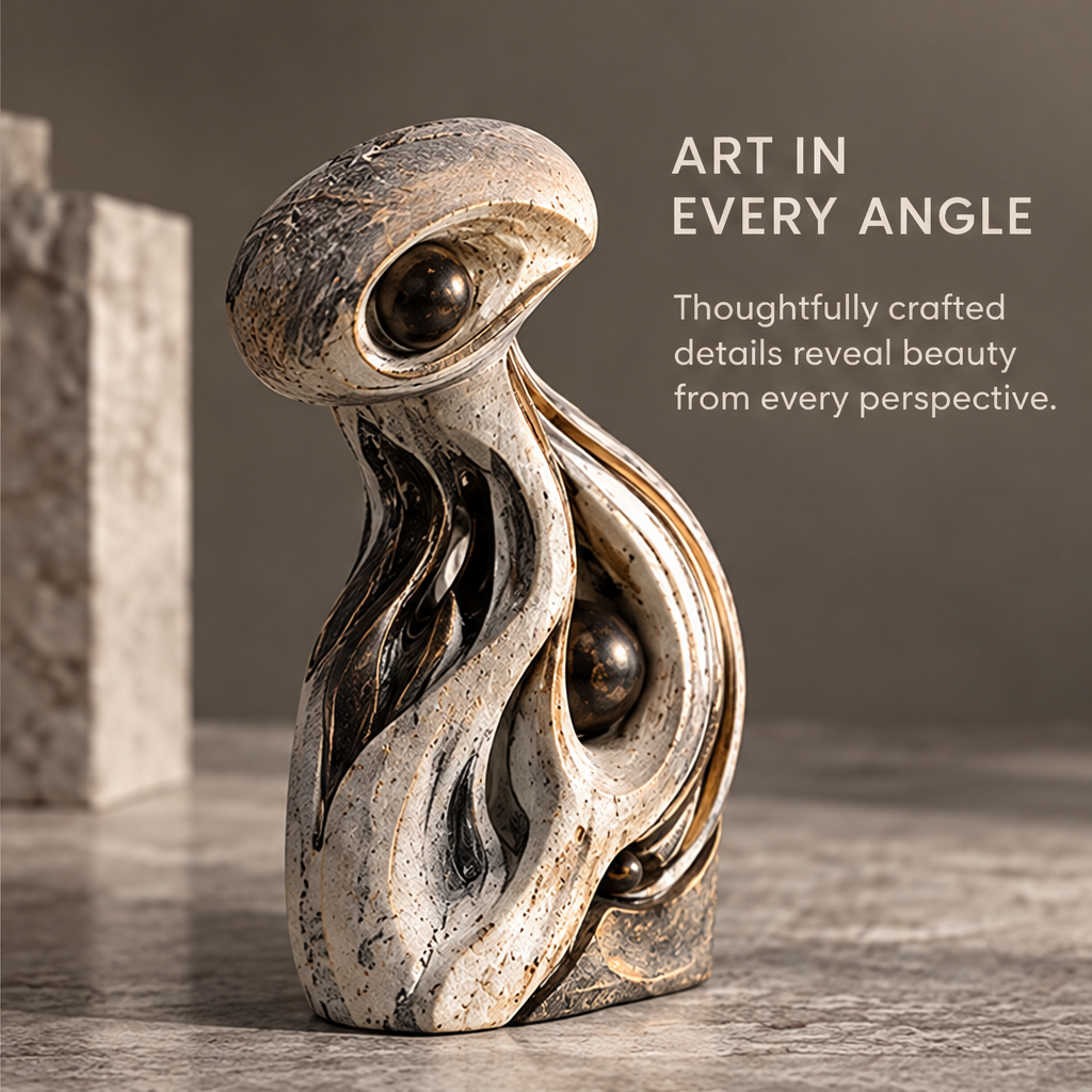 Abstract Flowing Curves and Orbs Sculpture