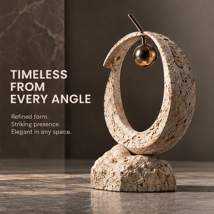 Open Crescent Ring with Hanging Orb Statue