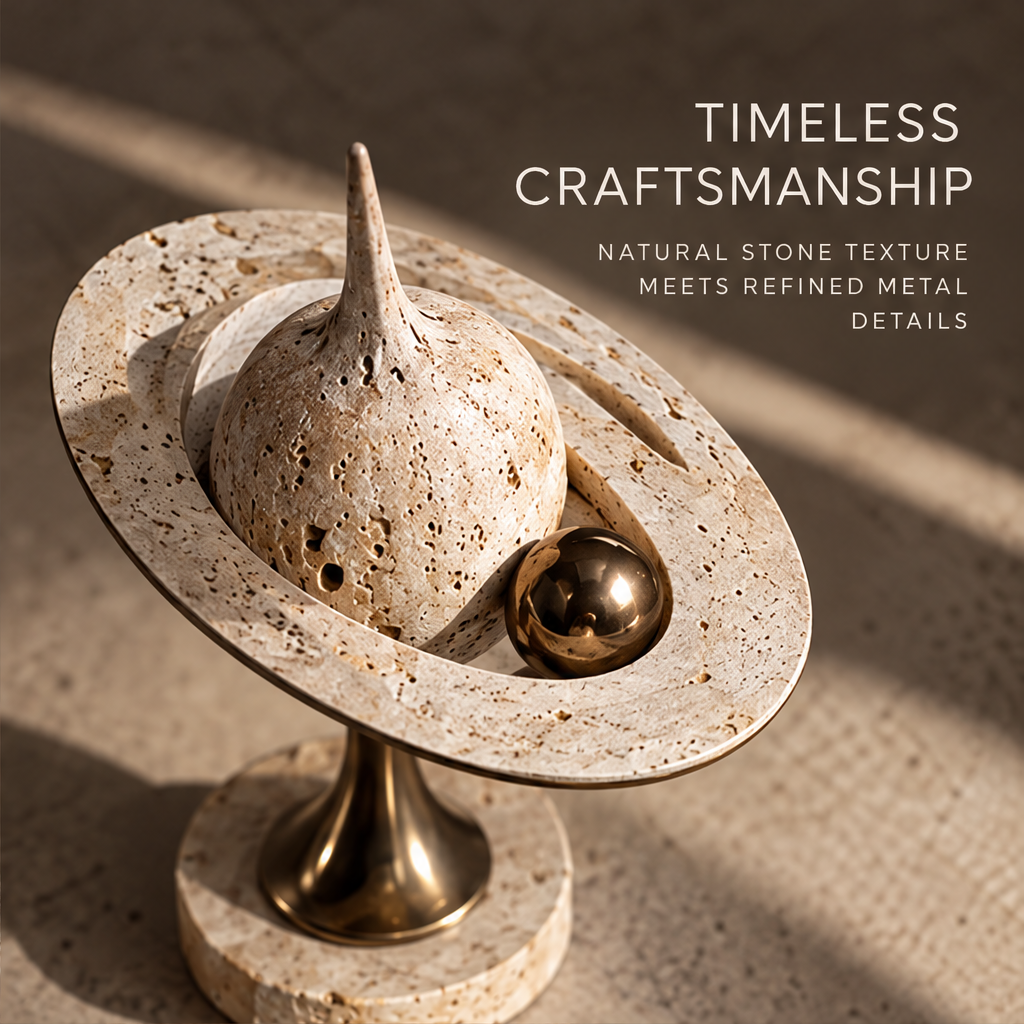 Celestial Rings and Orb Pedestal Sculpture