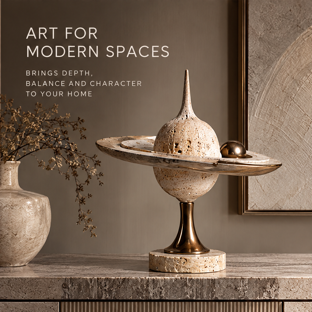 Celestial Rings and Orb Pedestal Sculpture
