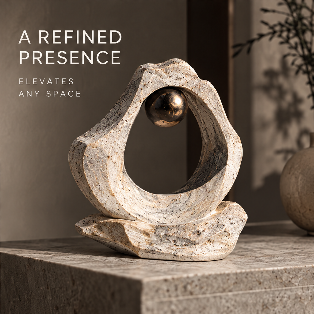 Organic Ring with Orb Decorative Sculpture