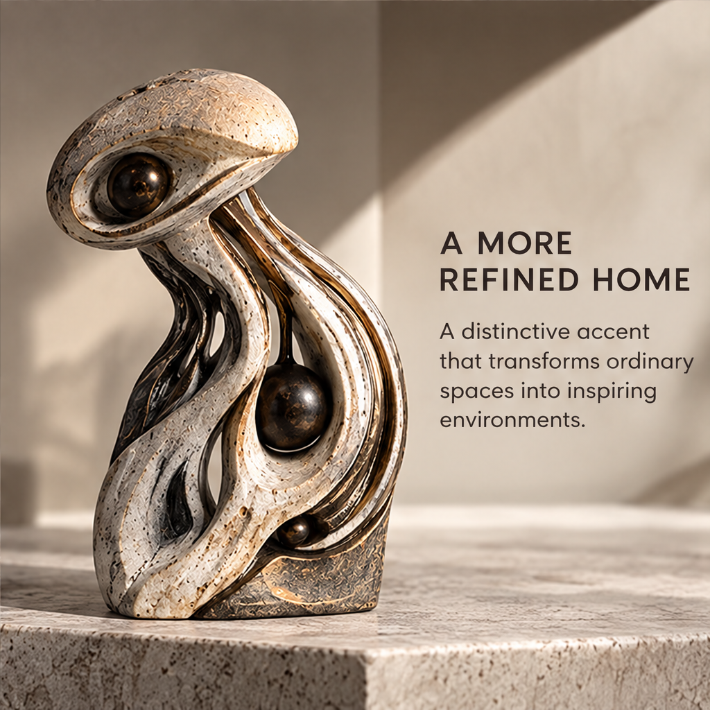 Abstract Flowing Curves and Orbs Sculpture