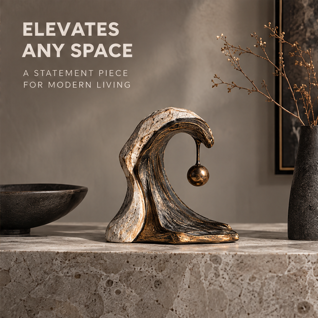 Cresting Wave Sculpture with Suspended Orb