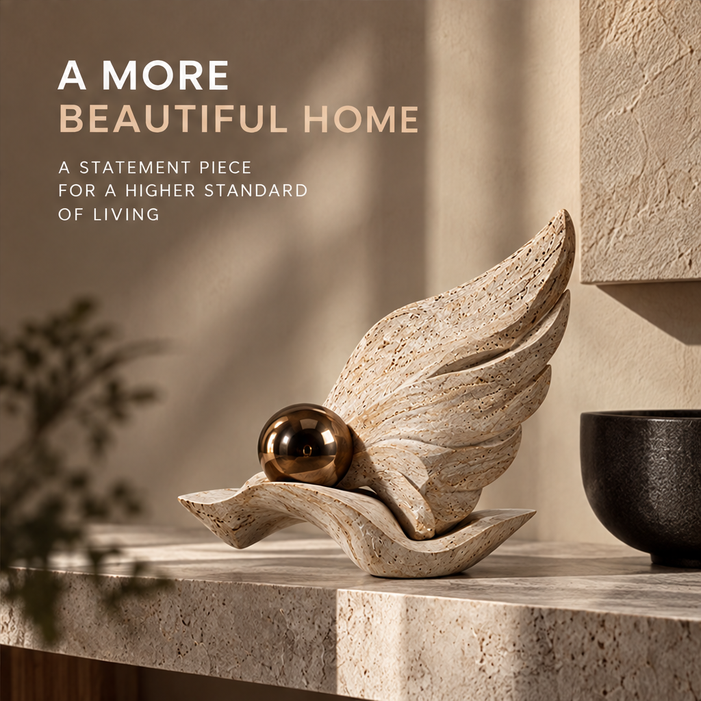 Sculpted Wing and Orb Decorative Sculpture